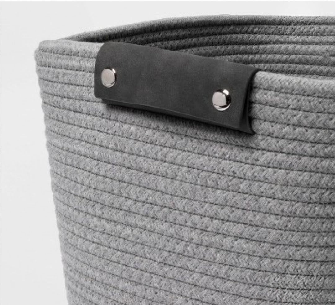 13" Decorative Coiled Rope Storage Basket with Handles - Heather Gray