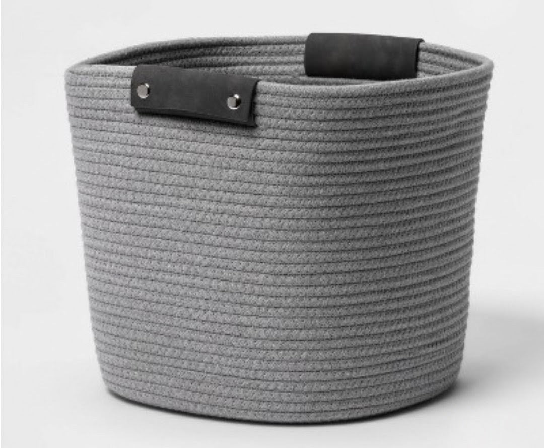 13" Decorative Coiled Rope Storage Basket with Handles - Heather Gray